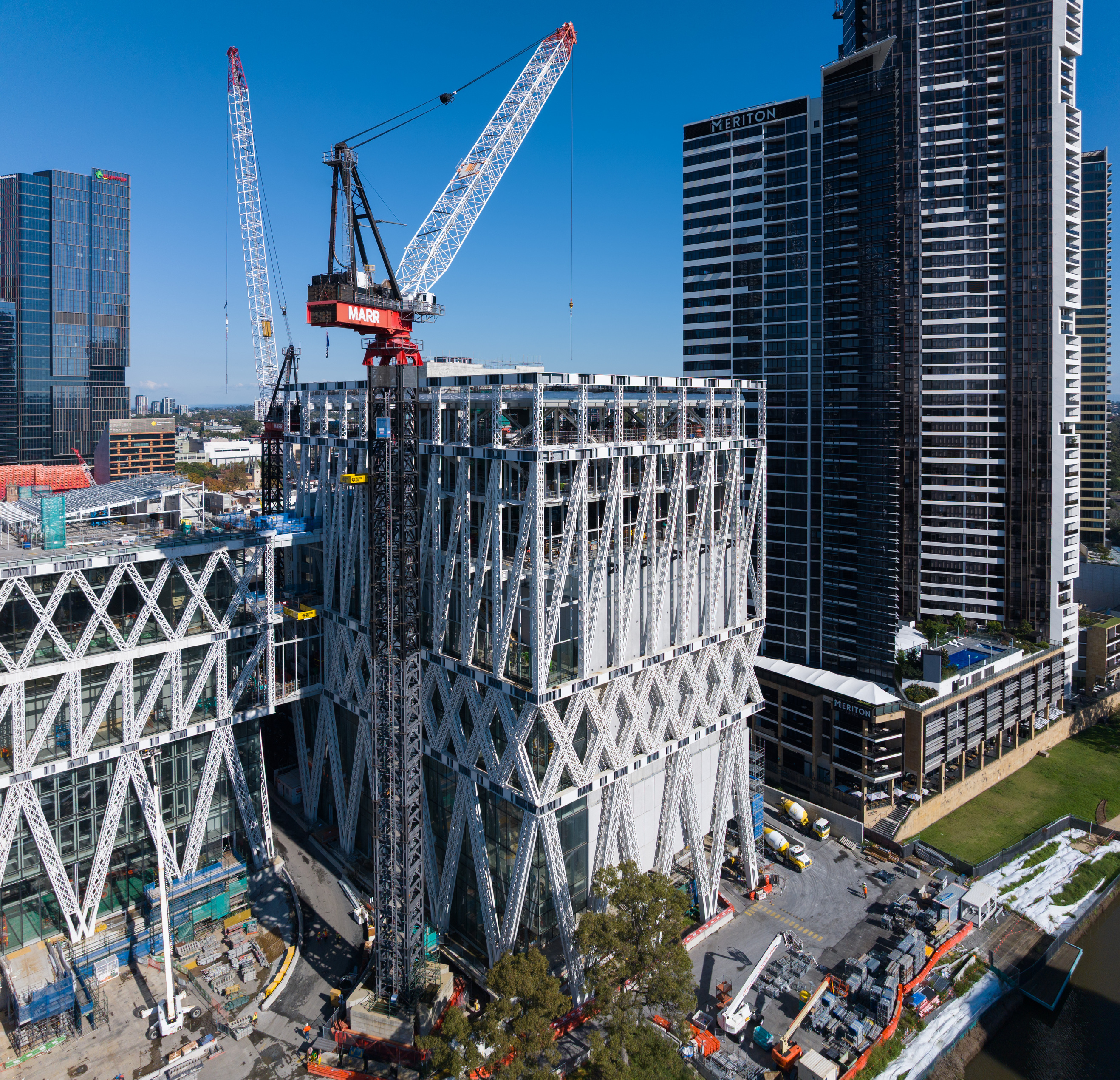 Aerial view of Powerhouse Parramatta Museum topping out